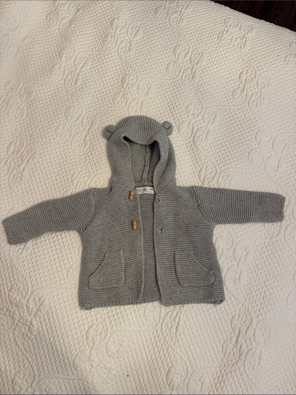 Zara Soft Knit Baby sweater Jacket with Ears - Gray size 6-9 months - worn once